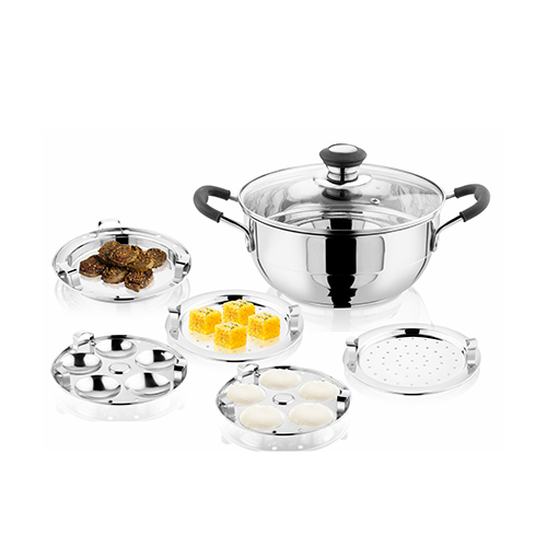 Maxfresh Mini Multi Kadai with Glass Lid – 5 Plates Sandwich Bottom