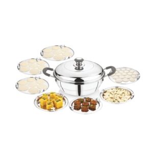 Maxfresh Multi Kadai Extra Deep (Sandwich Bottom) can use 3 plates at a time(7 in 1)